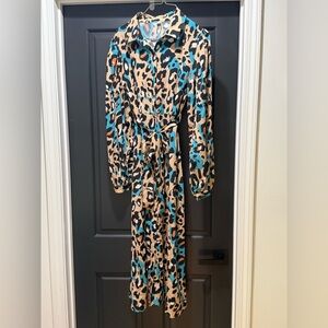 Leopard Print Button-Front Maxi Dress with Belt